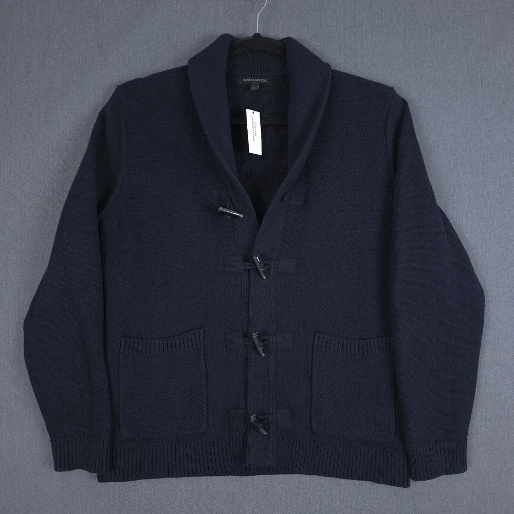 Banana Republic Toggle Button Cardigan Mens Large True Navy Shawl Collar Sweater